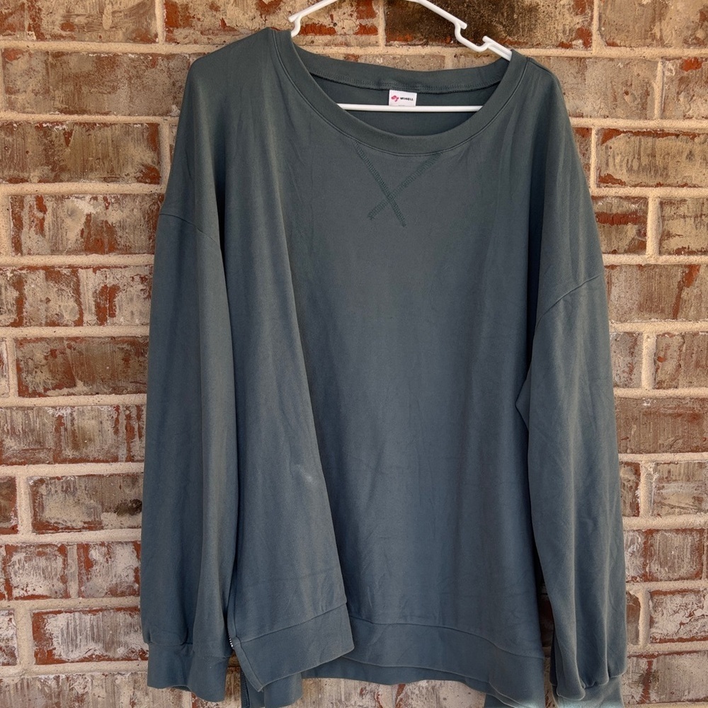 Wiholl Teal Oversized Zipper sides Crew Neck Soft Sweatshirt‎
